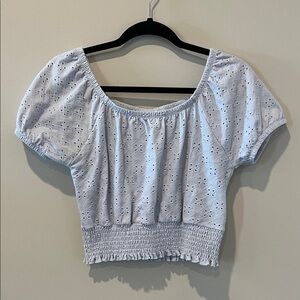 SO Light Blue Eyelet Smocked Crop Top